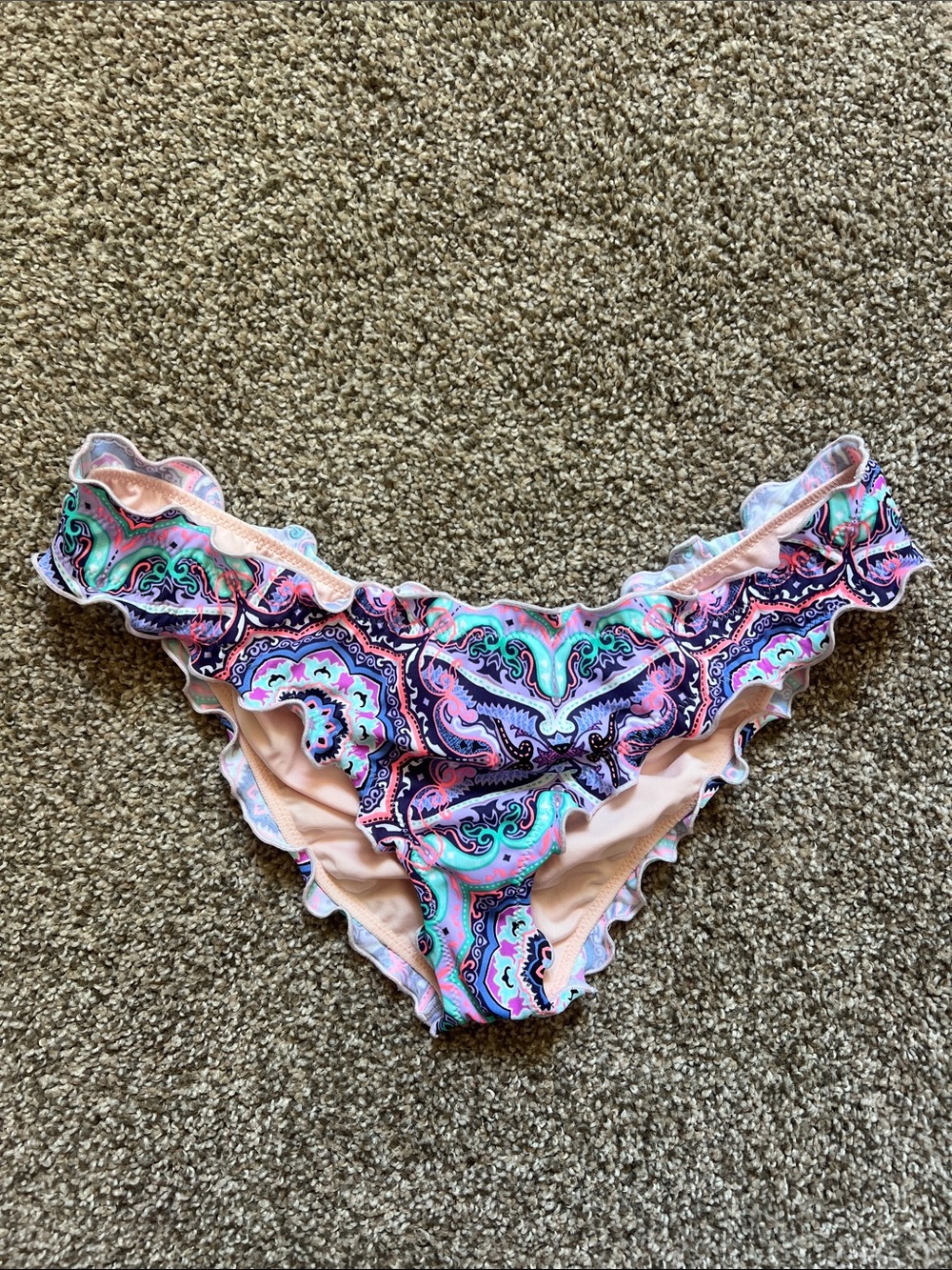Ruffled Paisley Bikini Bottoms in Mint, Pink & Navy